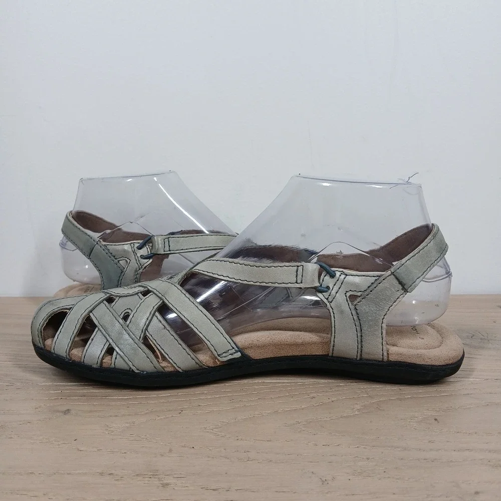 Earth Origins Belle Brielle Sandals Womens 7.5 Blue Gray Leather Fisherman Boho